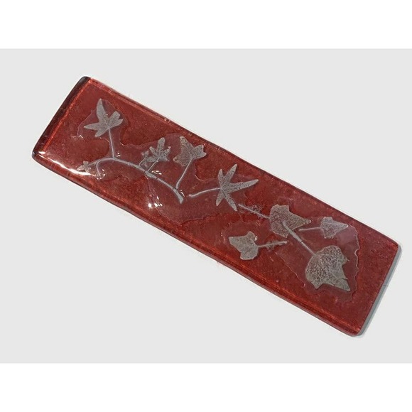 Vintage Art Glass Paperweight Red Felt Maple Leaves Paperweight Objet Decor - Picture 1 of 7